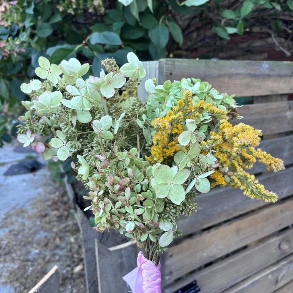 Preserved Goldenrod and Hydrangea Bouquet Real Dried Wildflower Farmhouse Decor